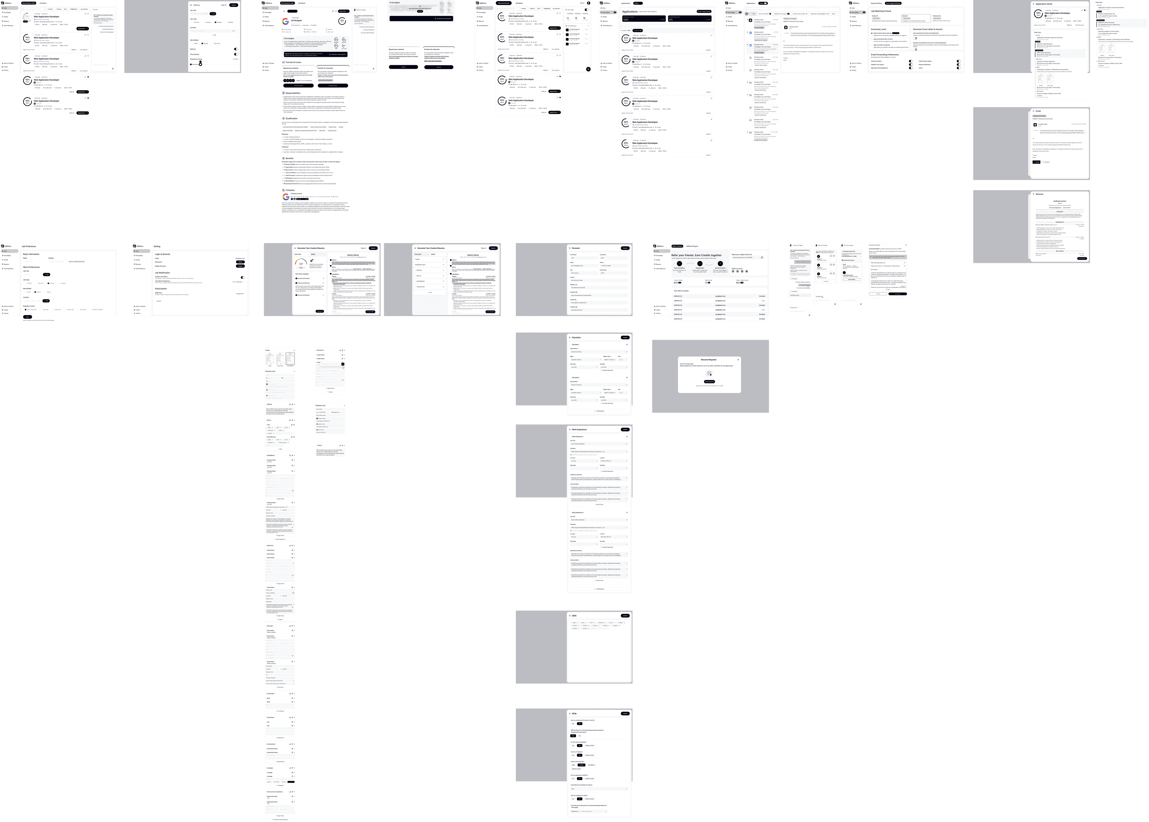 JobNova mid-fidelity wireframes
