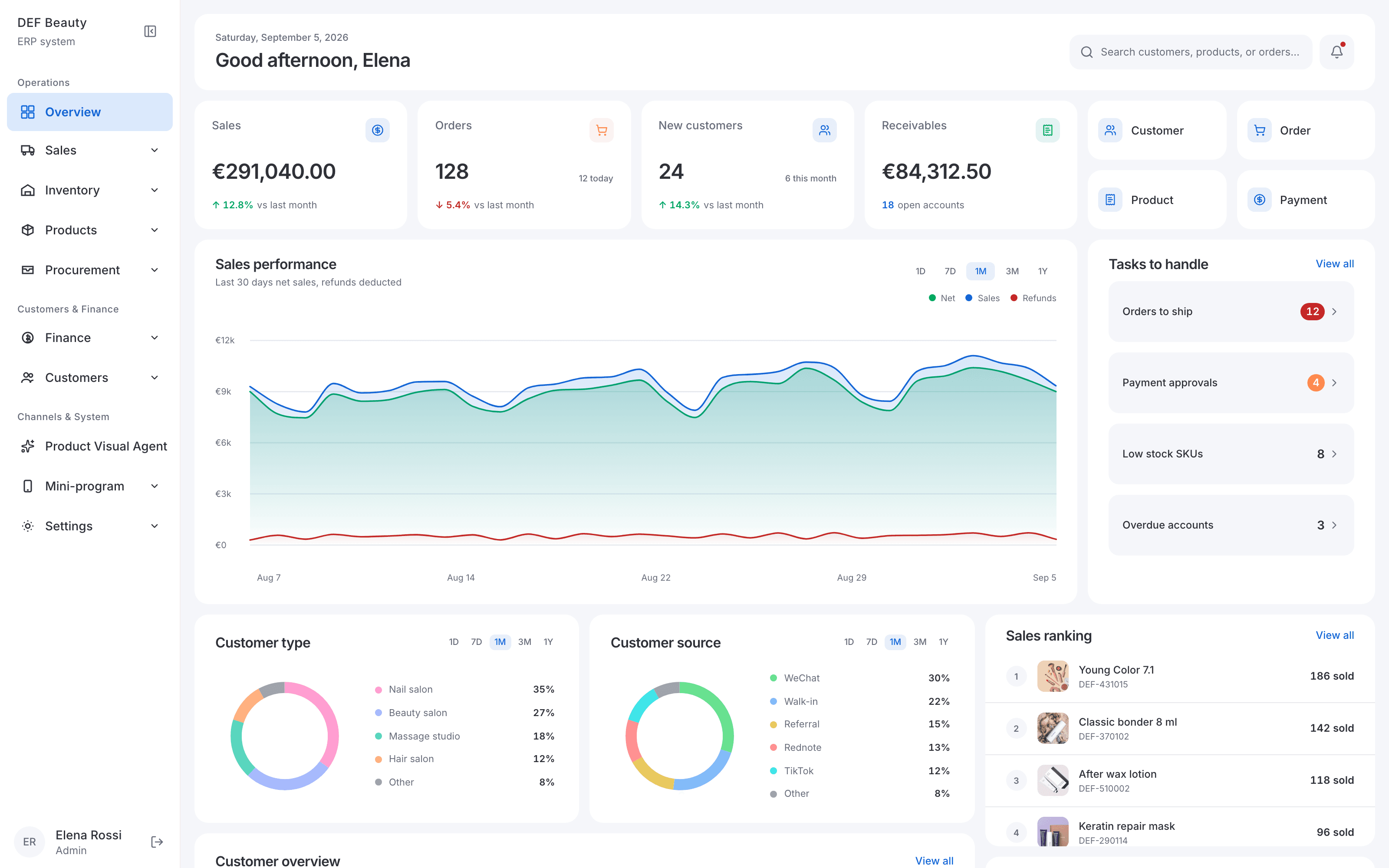 DEF Beauty ERP product interface