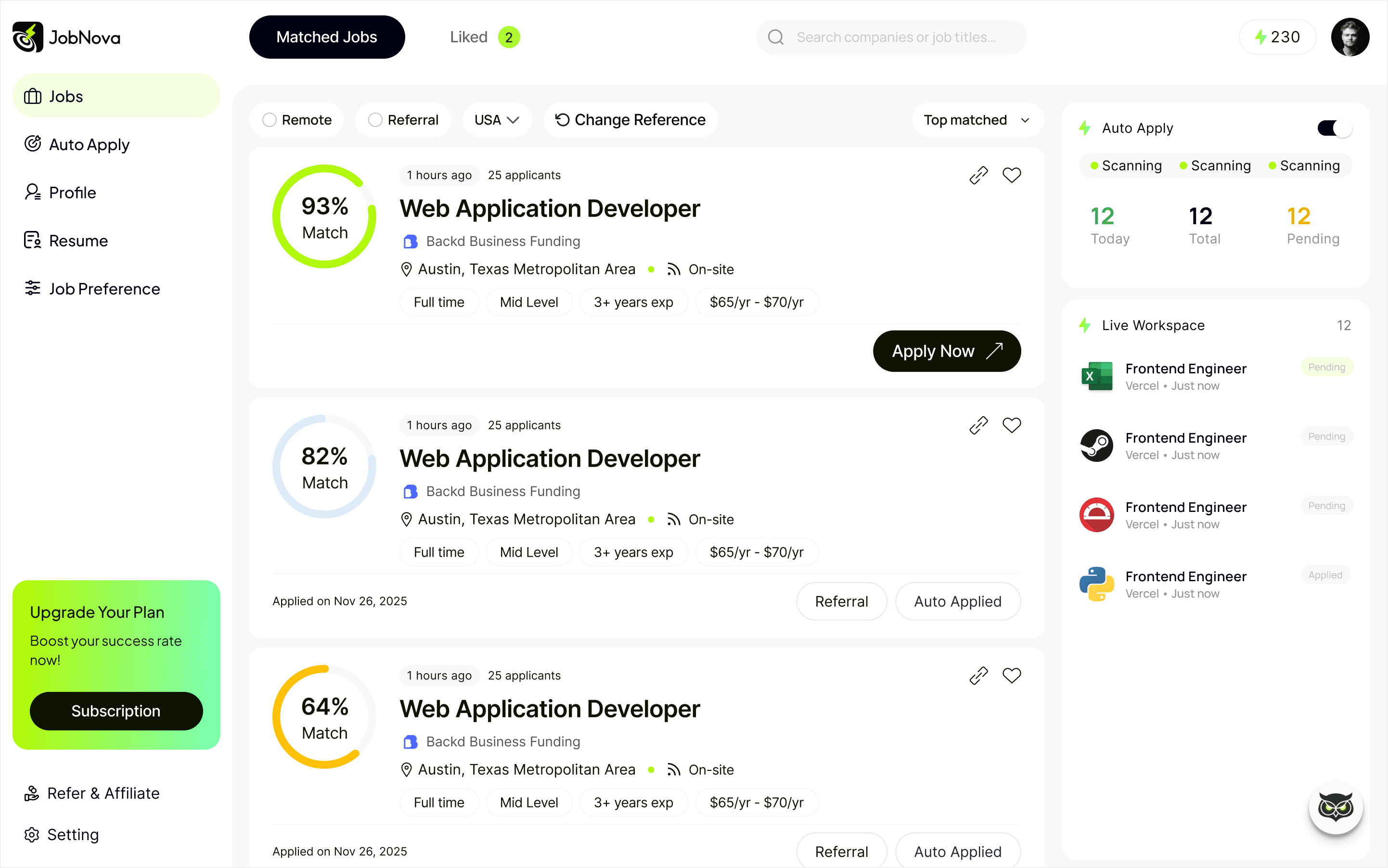 JobNova product interface
